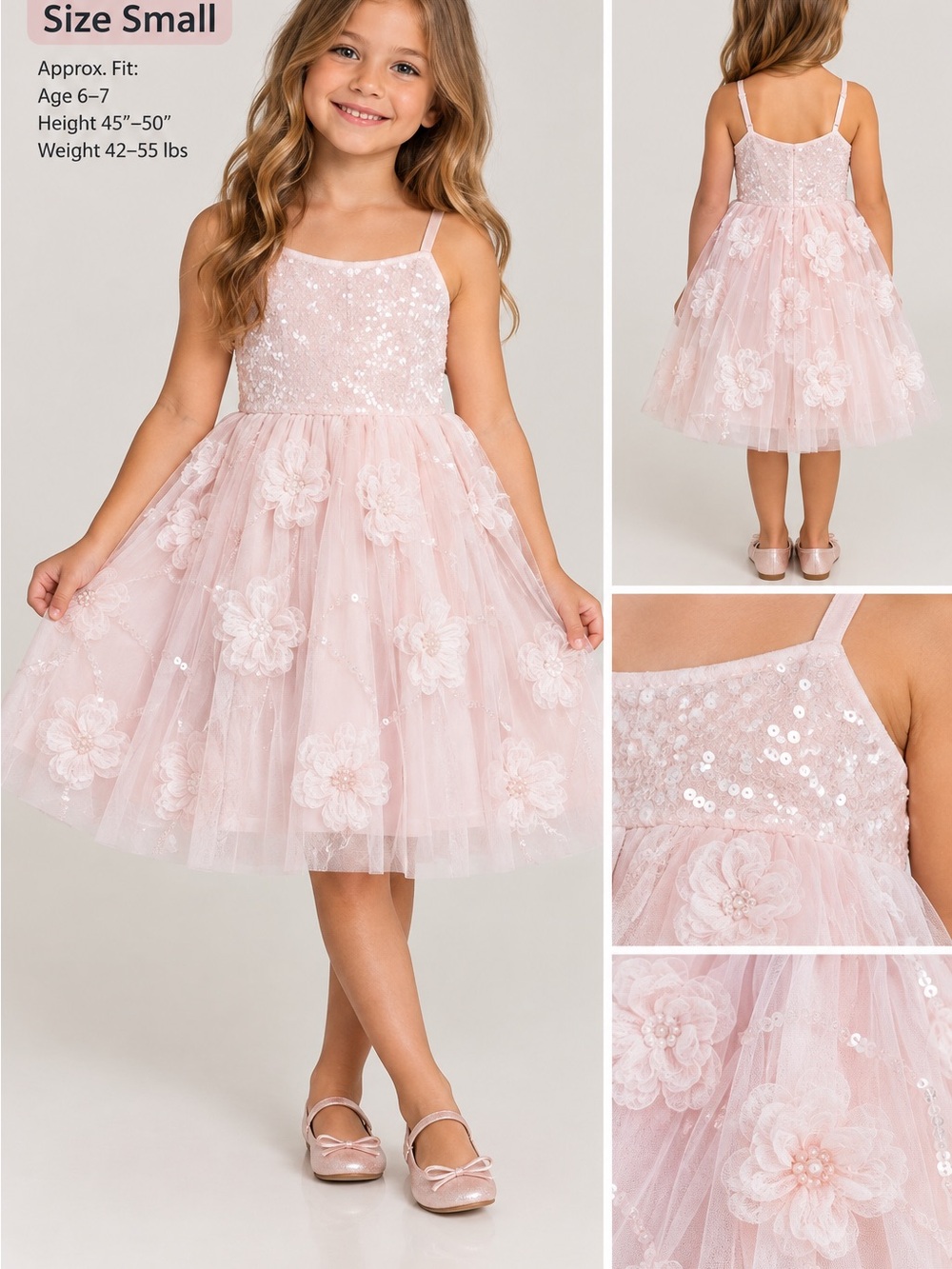 Zhenzi Powder Pink Sequin & Floral Tulle Dress